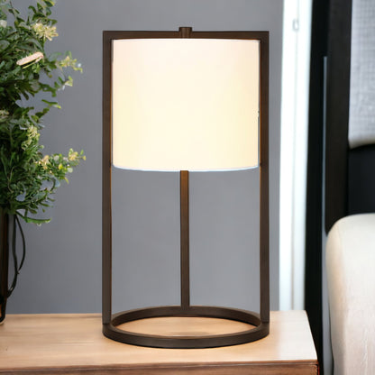 Lampe de table en métal noir de 22 po avec abat-jour tambour blanc