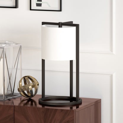 Lampe de table en métal noir de 22 po avec abat-jour tambour blanc