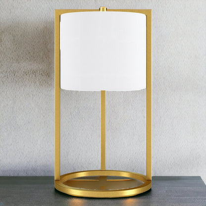 22" Brass Metal Table Lamp With White Drum Shade