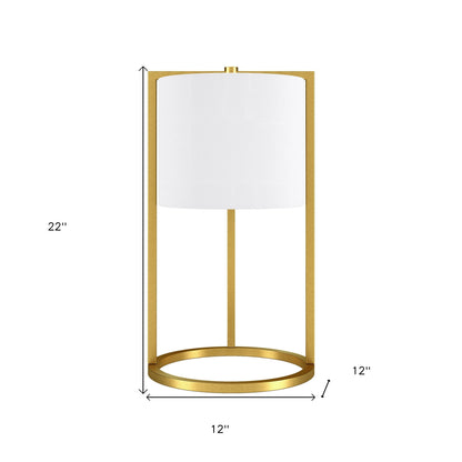 22" Brass Metal Table Lamp With White Drum Shade