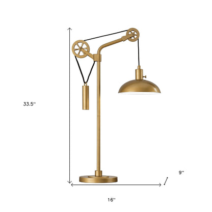 Lampe de bureau fantaisie réglable en métal et laiton de 34 po avec abat-jour en forme de dôme en laiton