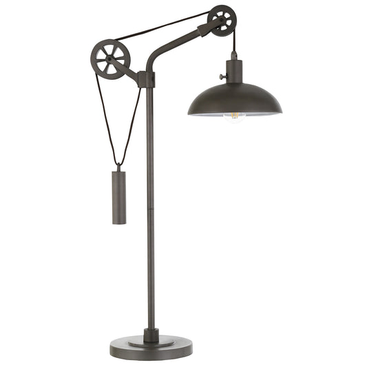 Lampe de bureau réglable en métal gris de 33 po avec abat-jour en forme de dôme gris