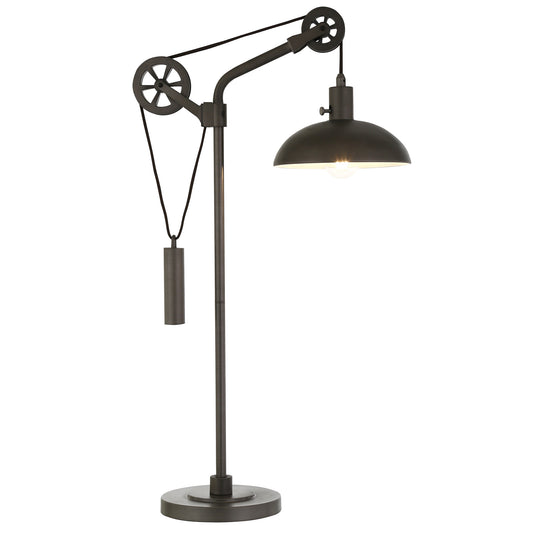 Lampe de bureau réglable en métal gris de 33 po avec abat-jour en forme de dôme gris