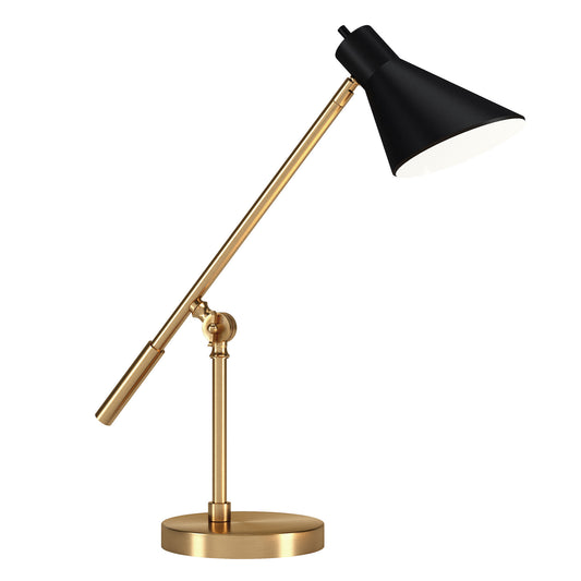 Lampe de table de bureau en métal et laiton de 22 po avec abat-jour conique noir