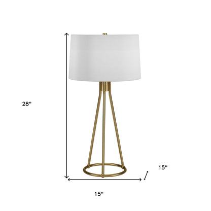 28" Brass Metal Table Lamp With White Drum Shade