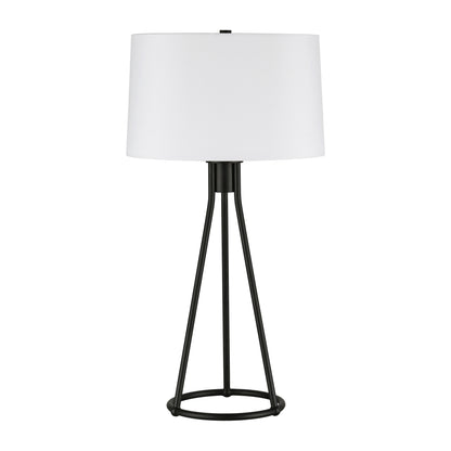 28" Black Metal Table Lamp With White Drum Shade