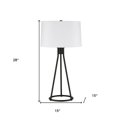 28" Black Metal Table Lamp With White Drum Shade