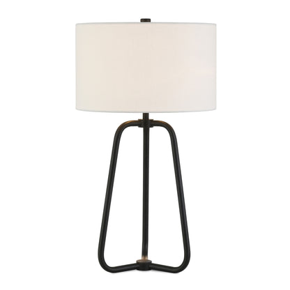 25" Black Metal Table Lamp With White Drum Shade