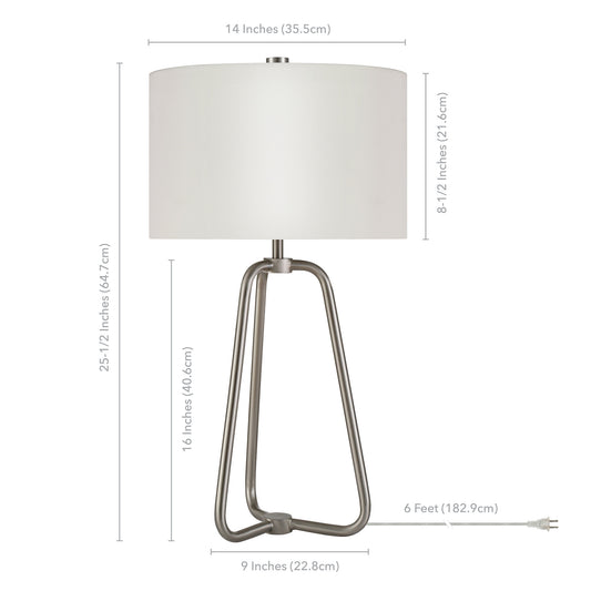 25" Nickel Metal Table Lamp With White Drum Shade