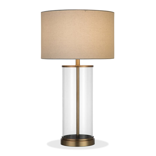 28" Brass Glass Table Lamp With White Drum Shade