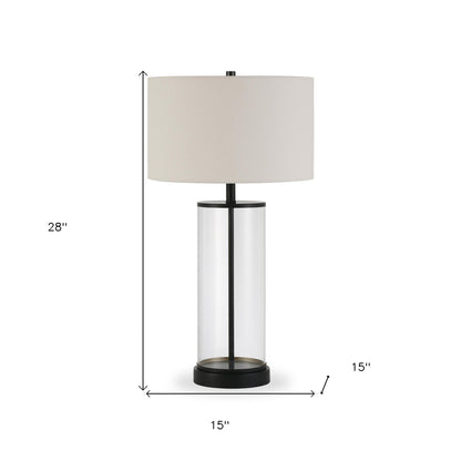 28" Black Glass Table Lamp With White Drum Shade