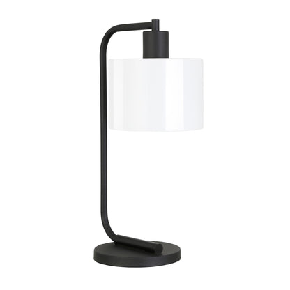 Lampe de table arquée en métal noir et blanc de 20 po avec abat-jour tambour blanc