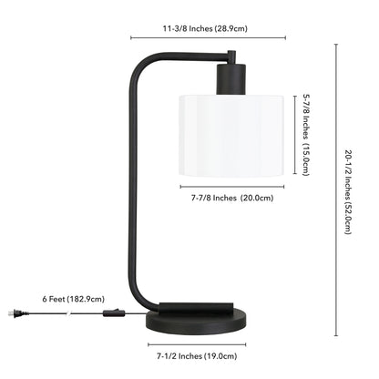 Lampe de table arquée en métal noir et blanc de 20 po avec abat-jour tambour blanc