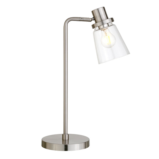 21" Nickel Metal Arched Table Lamp With Clear Cone Shade