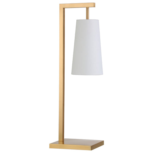 Lampe de table de bureau en métal et laiton de 26 po avec abat-jour conique blanc