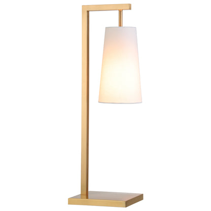 Lampe de table de bureau en métal et laiton de 26 po avec abat-jour conique blanc