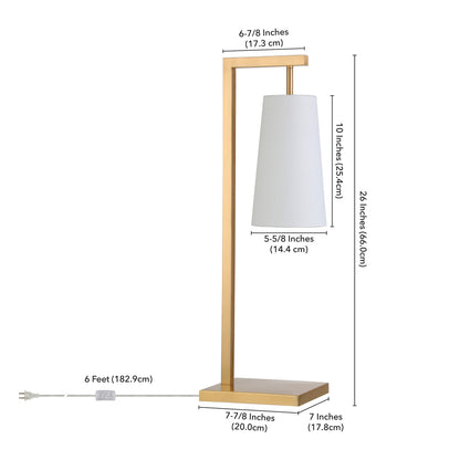 Lampe de table de bureau en métal et laiton de 26 po avec abat-jour conique blanc