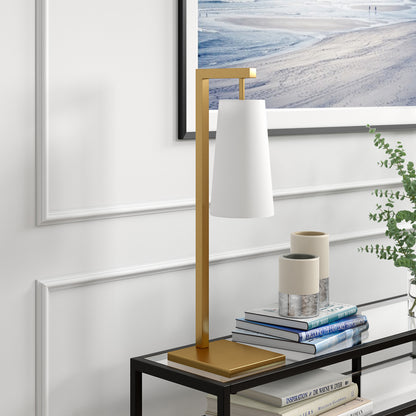 Lampe de table de bureau en métal et laiton de 26 po avec abat-jour conique blanc