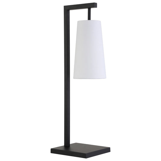 Lampe de bureau en métal noir de 26 po avec abat-jour conique blanc