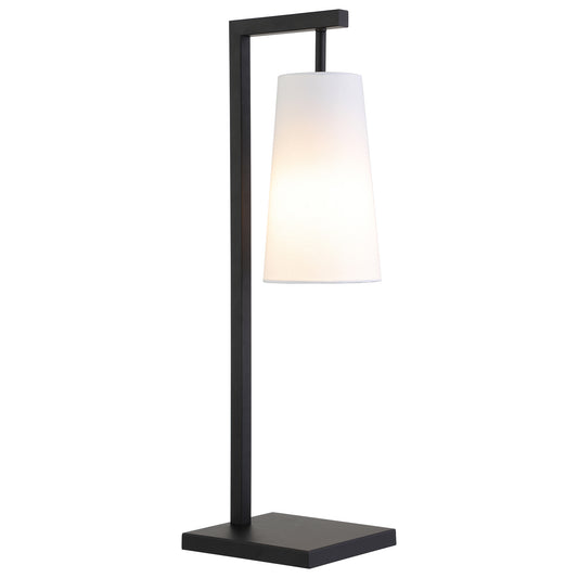 Lampe de bureau en métal noir de 26 po avec abat-jour conique blanc