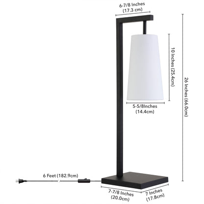 Lampe de bureau en métal noir de 26 po avec abat-jour conique blanc