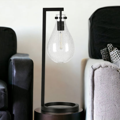 Lampe de bureau en métal noir de 25 po avec abat-jour fantaisie transparent