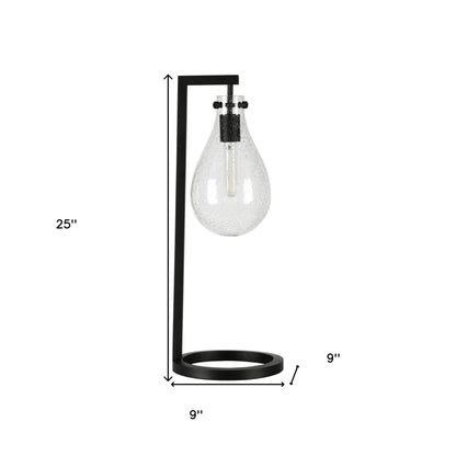 Lampe de bureau en métal noir de 25 po avec abat-jour fantaisie transparent