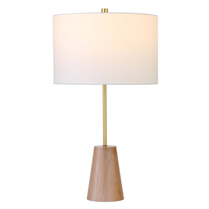 Lampe de table en métal doré et marron de 26 po avec abat-jour tambour blanc