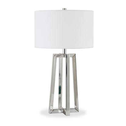 Lampe de table en métal nickelé de 24 po avec abat-jour tambour blanc