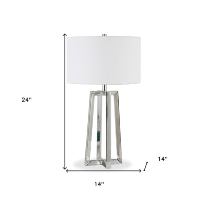 Lampe de table en métal nickelé de 24 po avec abat-jour tambour blanc