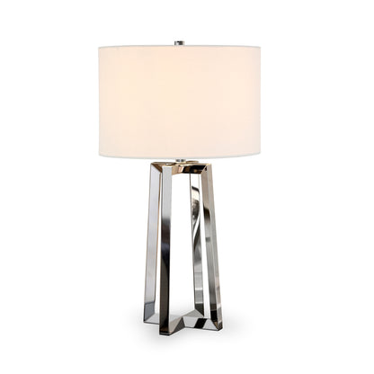 Lampe de table en métal nickelé de 24 po avec abat-jour tambour blanc