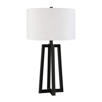 Lampe de table en métal noir de 24 po avec abat-jour tambour blanc