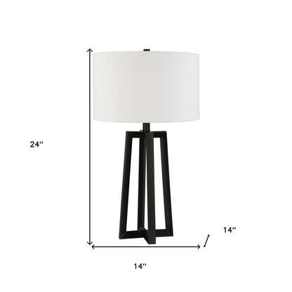 Lampe de table en métal noir de 24 po avec abat-jour tambour blanc