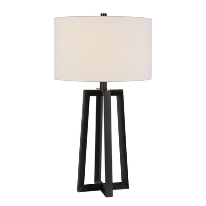 Lampe de table en métal noir de 24 po avec abat-jour tambour blanc