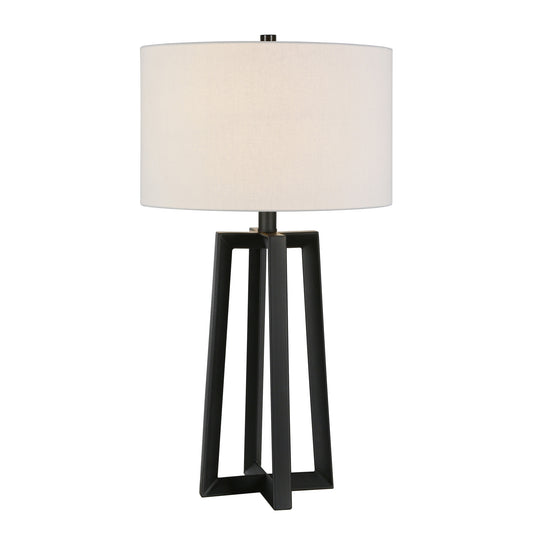 24" Black Metal Table Lamp With White Drum Shade