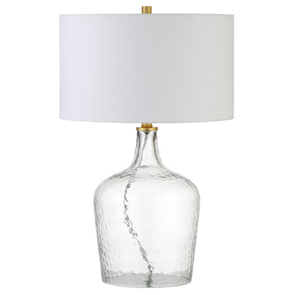 Lampe de table en verre transparent de 24 po avec abat-jour tambour blanc