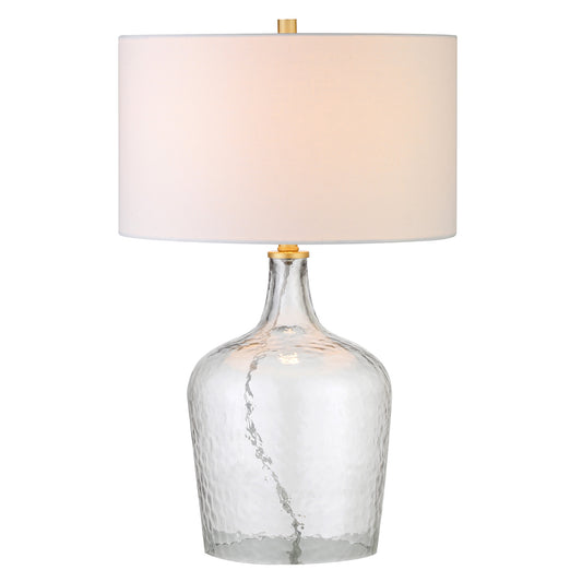 24" Clear Glass Gourd Table Lamp With White Drum Shade