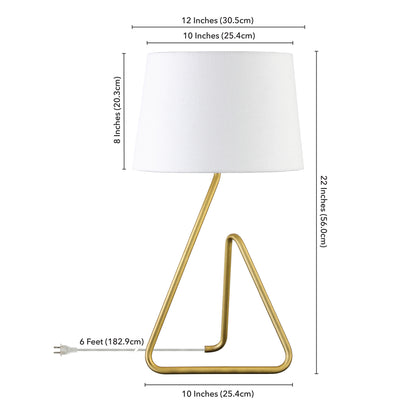 Lampe de table en métal et laiton de 22 po avec abat-jour en forme de cloche blanche