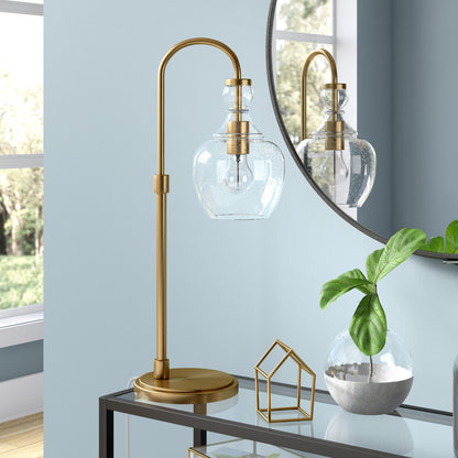 27" Brass Metal Arched Table Lamp With Clear Seeded Dome Shade