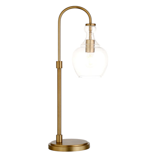 27" Brass Metal Arched Table Lamp With Clear Dome Shade