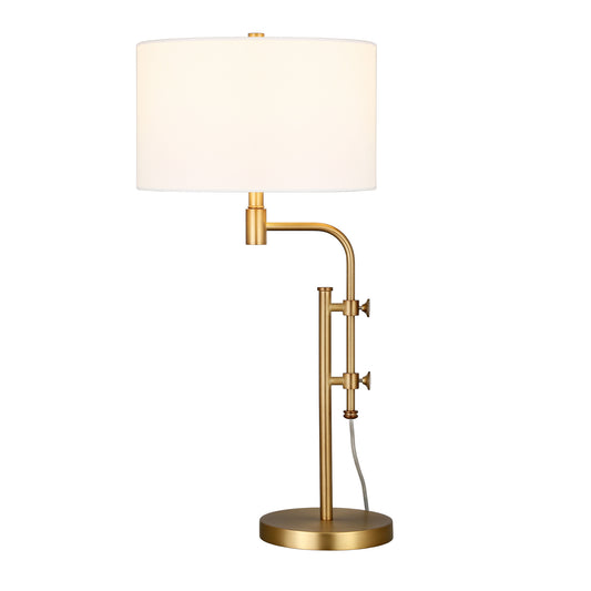 32" Brass Metal Adjustable Table Lamp With White Drum Shade