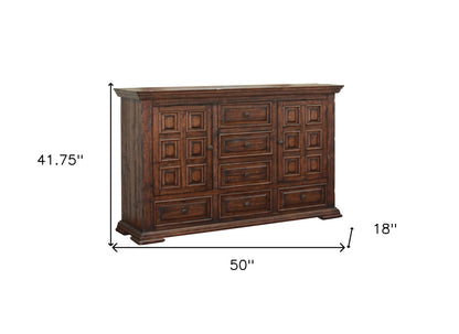 Commode triple à six tiroirs en bois massif chocolat 50"