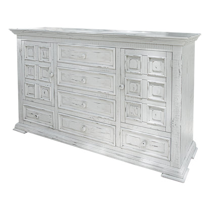 Commode triple à six tiroirs en bois massif blanc de 69 po