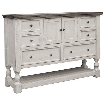 Commode triple à six tiroirs en bois massif gris et ivoire de 62 po