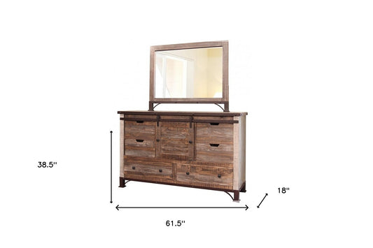 Commode triple à six tiroirs en bois massif brun de 62 po