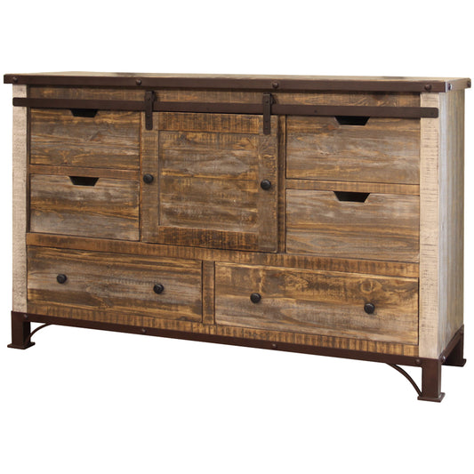 Commode triple à six tiroirs en bois massif brun de 62 po