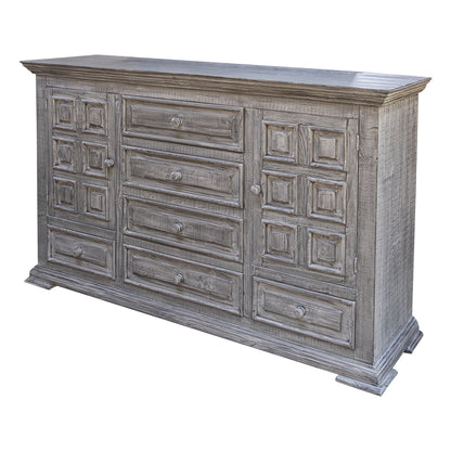 Commode triple à six tiroirs en bois massif gris de 69 po