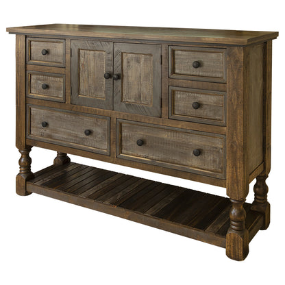 Commode triple à six tiroirs en bois massif brun de 63 po