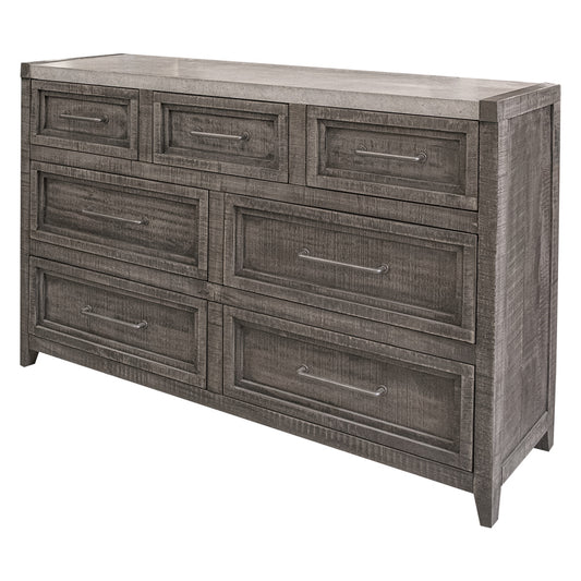 Commode triple à sept tiroirs en bois massif gris de 62 po