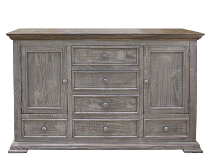 Commode triple à six tiroirs en bois massif gris de 69 po